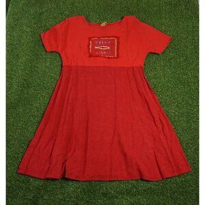Dress Womens Medium Red‎ Linen Short Sleeve Tribal Native Fish Embroidery USA